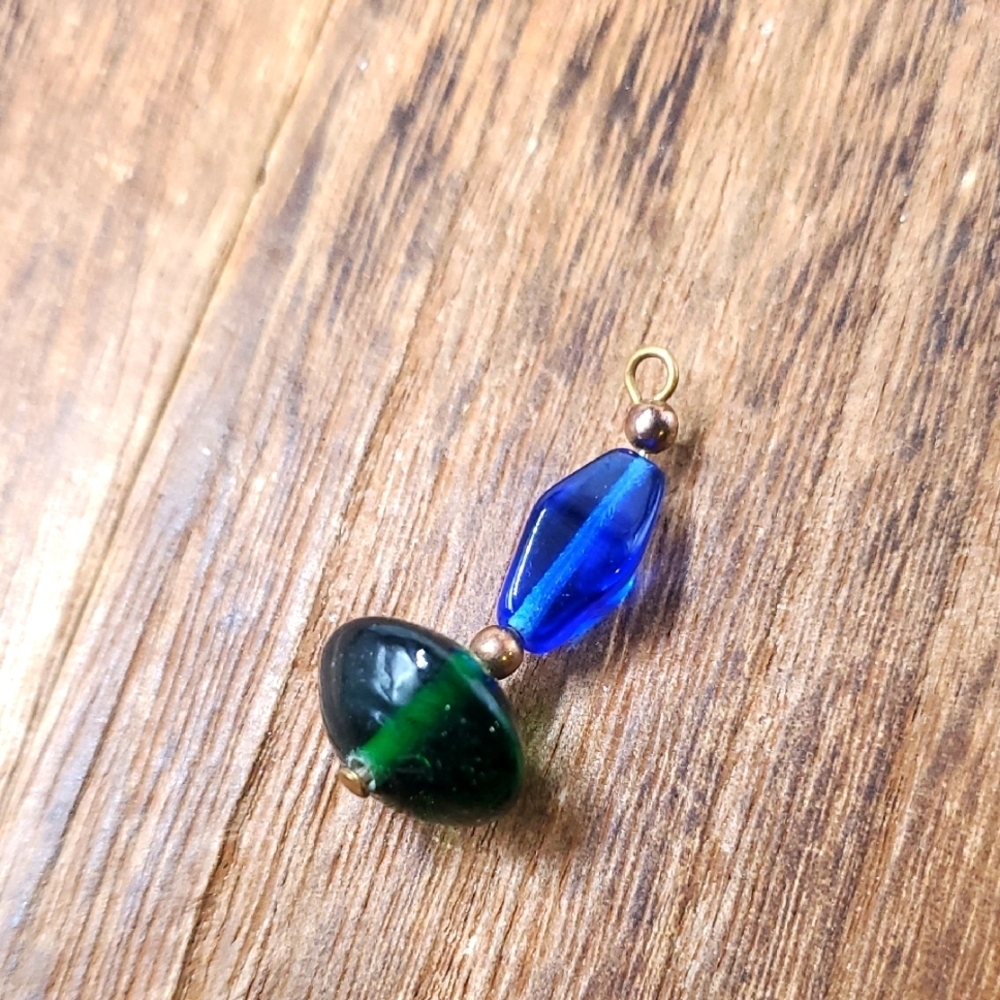 P302 Artisan Sapphire And Emerald Glass‎ Pendant Colorful Vibrant